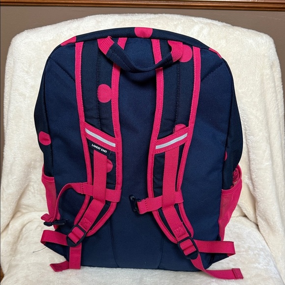 Lands' End Kids Backpack in Navy and Pink Dots - Picture 3 of 9
